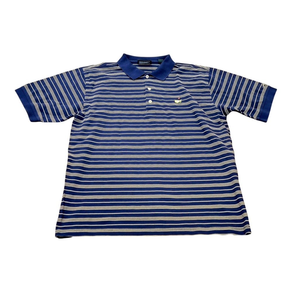 Men's Masters Collection Polo Augusta Striped Pima Rugby Golf Blue Striped Large